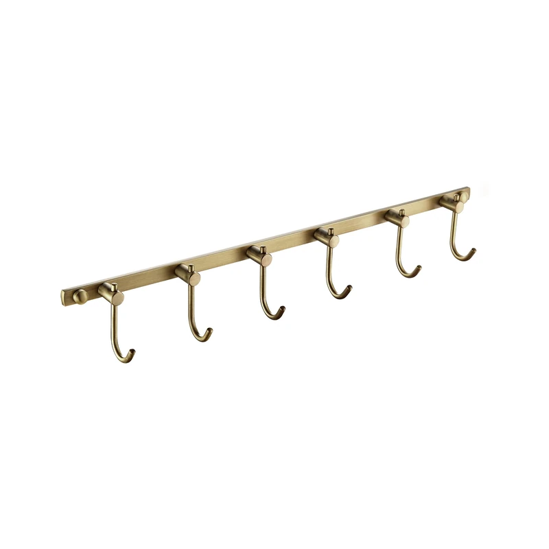 WINCASE Brass Hook Rack, Bathroom Towels Hooks Coat Rack, Antique Bath Wall Hook Vintage Mounted Brushed Brass 6 Hooks - Image 1
