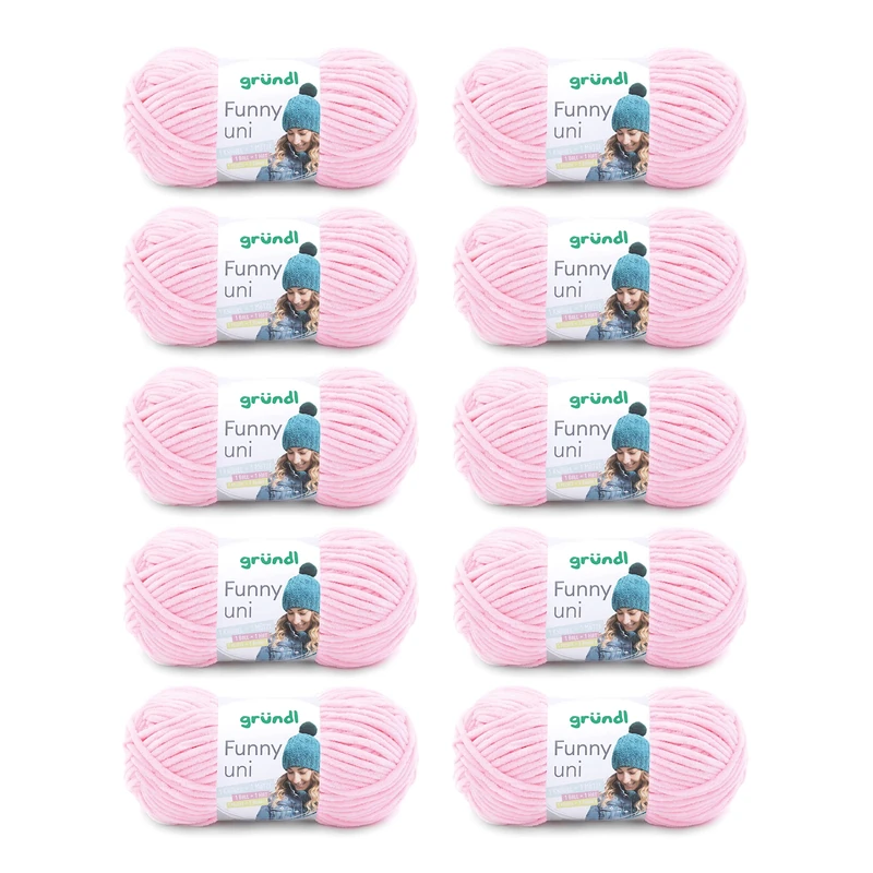 Gründl Funny uni knitting & crochet yarn (velvety chenille yarn made of 100% polyester, 100 g / 120 m, needle size: 5-6, 10 x 100 g), pastel pink