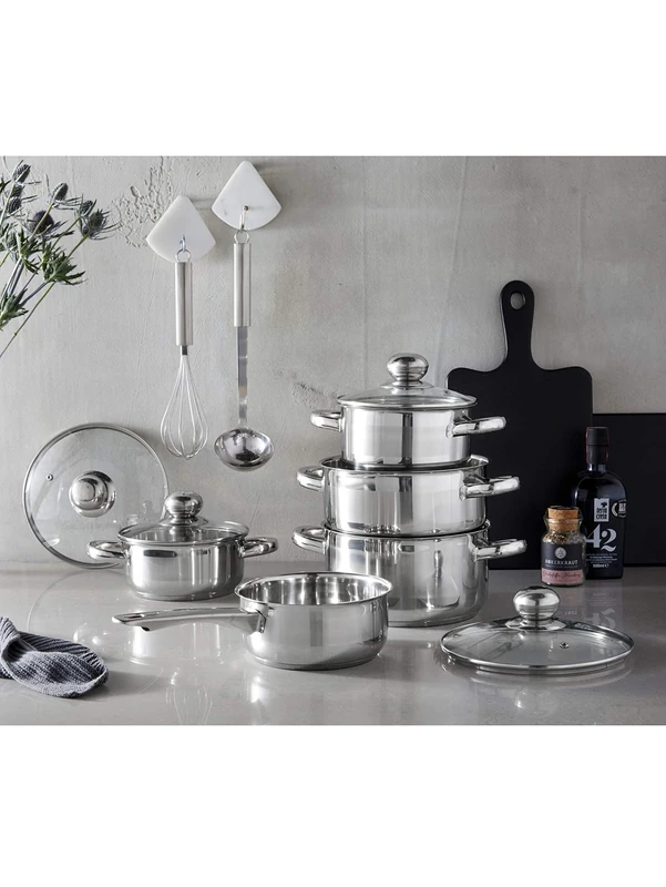 GSW Silver Star 806572 Cooking Pot Set 11 Pieces Stainless Steel Glass Silver