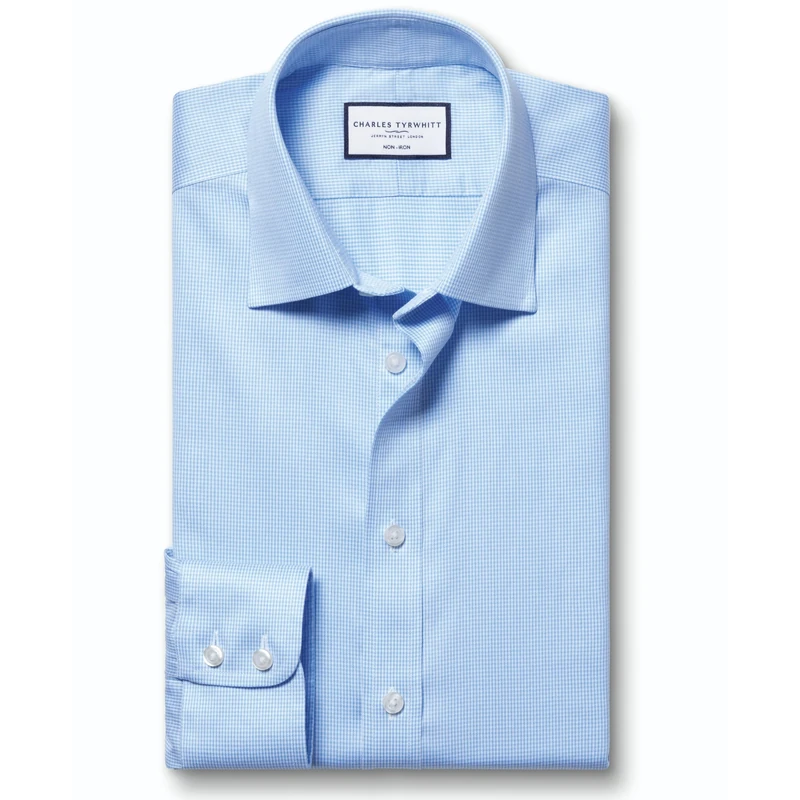 Charles Tyrwhitt Checked Shirts for Men - Non Iron with 100% Cotton Twill - Formal Dress Shirt for Work, Business & Weddings
