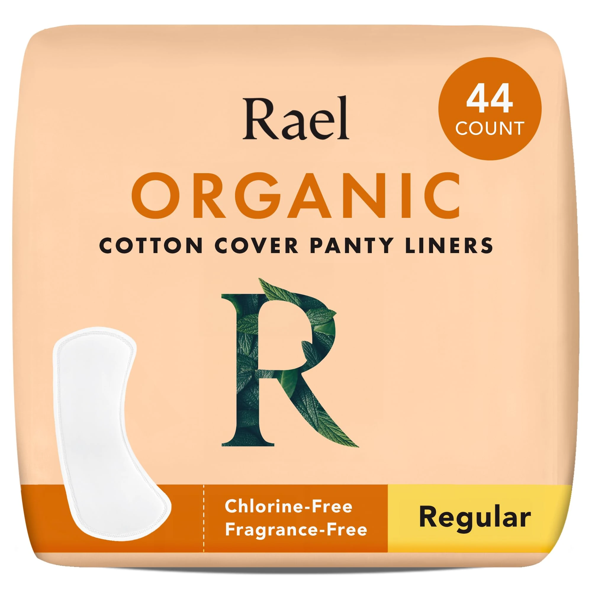 Rael Organic Cotton Cover Panty Liners for Women - Light Absorbency, Vegan, Cruelty Free, Hypoallergenic, Unscented, Chlorine Free (Regular, 44 Count)
