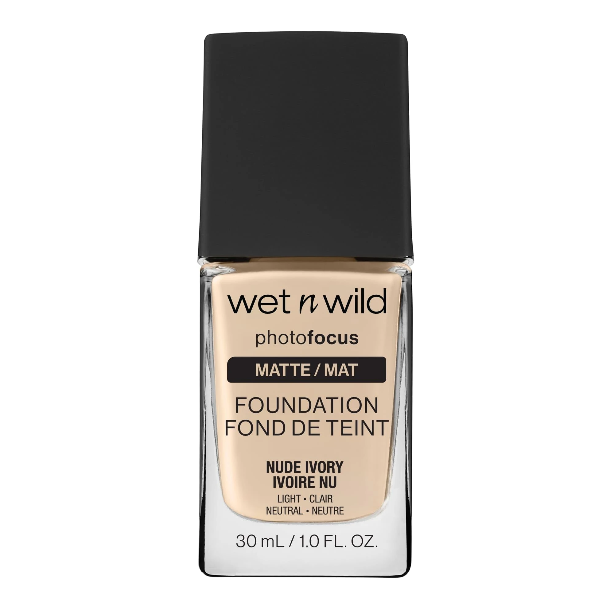 Wet n Wild, Photo Focus Matte Foundation, Full Coverage Foundation with Light-Adjusting Complex for a No-Filter, Flash-Proof Makeup, Vegan Formula for Oily Skin, Nude Ivory