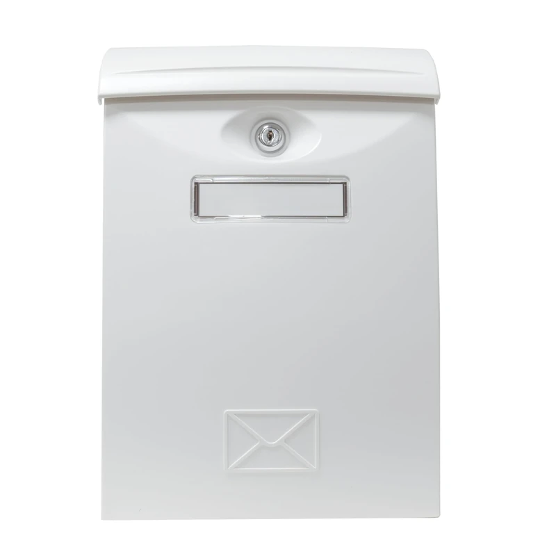 Amig - Modern Plastic Letterbox | Weatherproof with Rain Cover | Viewing Window for Name Plate | Easy Wall Mounting, White, Plastic