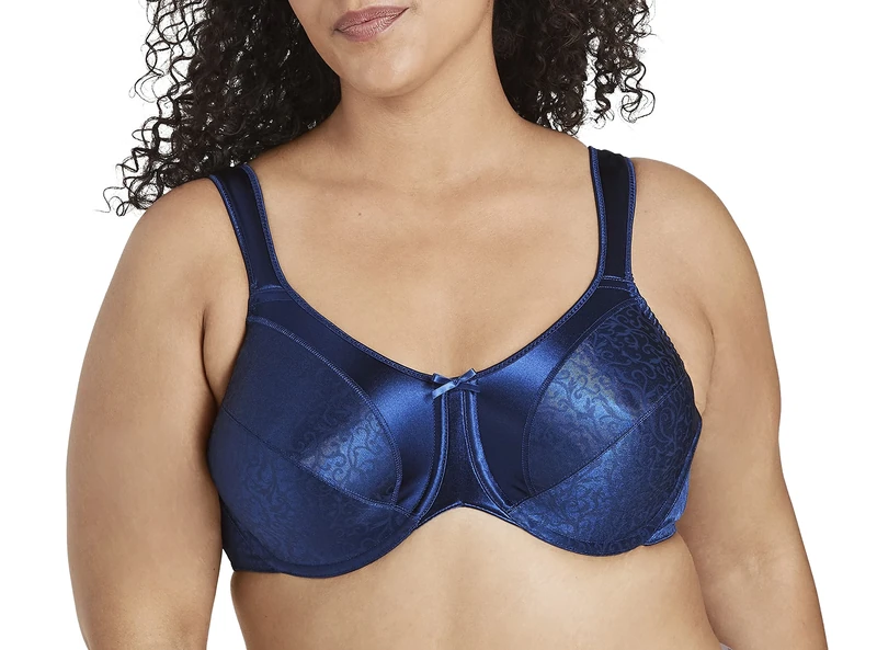 Bali Women's Minimizer, Satin Tracings Underwire, Bustline Slimmer, Full Coverage Bra, Navy Scroll, 38C