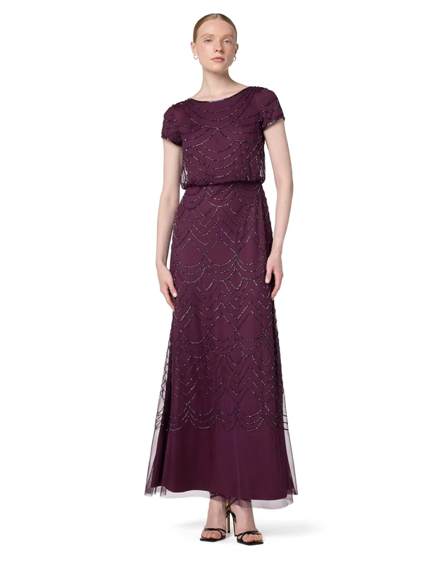 Adrianna Papell Women's Beaded Blouson Evening Gown - Cassis, 6