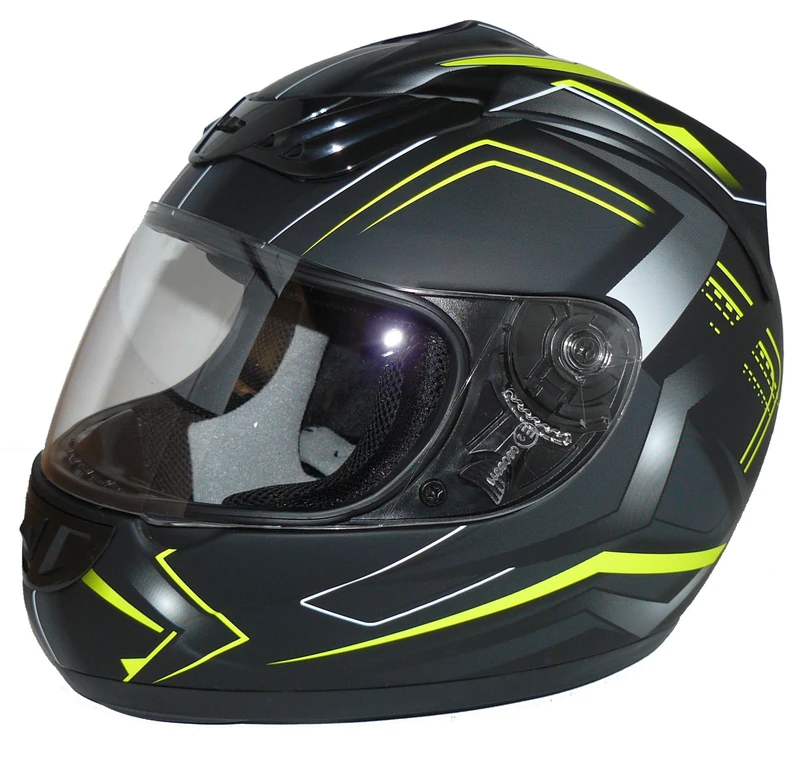 protectWEAR Motorcycle Helmet H510 Arrow, Black Matt/Neon Yellow, Size S