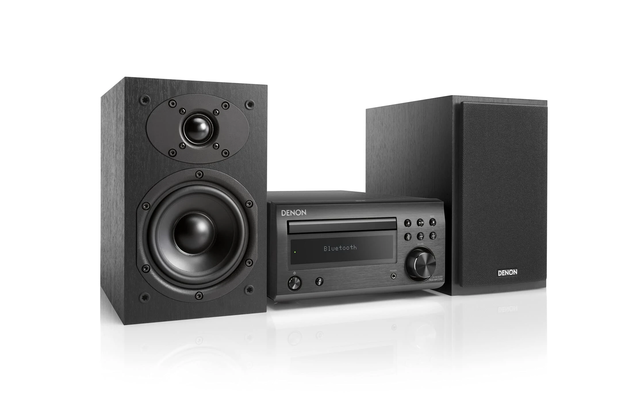 Denon D-M41DAB HiFi System, CD Player with Speakers, Audio Receiver, Bluetooth, 2x30W + Subwoofer PreOut, FM/DAB/DAB+ Tuner, 2x Optical Input, Headphone Output - Black