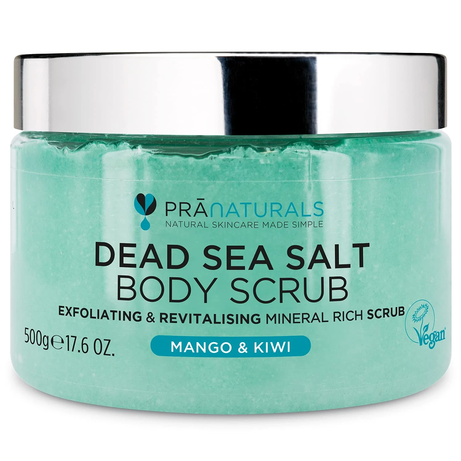 PraNaturals Dead Sea Salt Body Scrub 500G – Hydrating & Moisturising, Natural Oils & Minerals, Exfoliating, Softening & Nourishing, All Skin Types, No Parabens, Vegan & Cruelty Free (Mango & Kiwi)