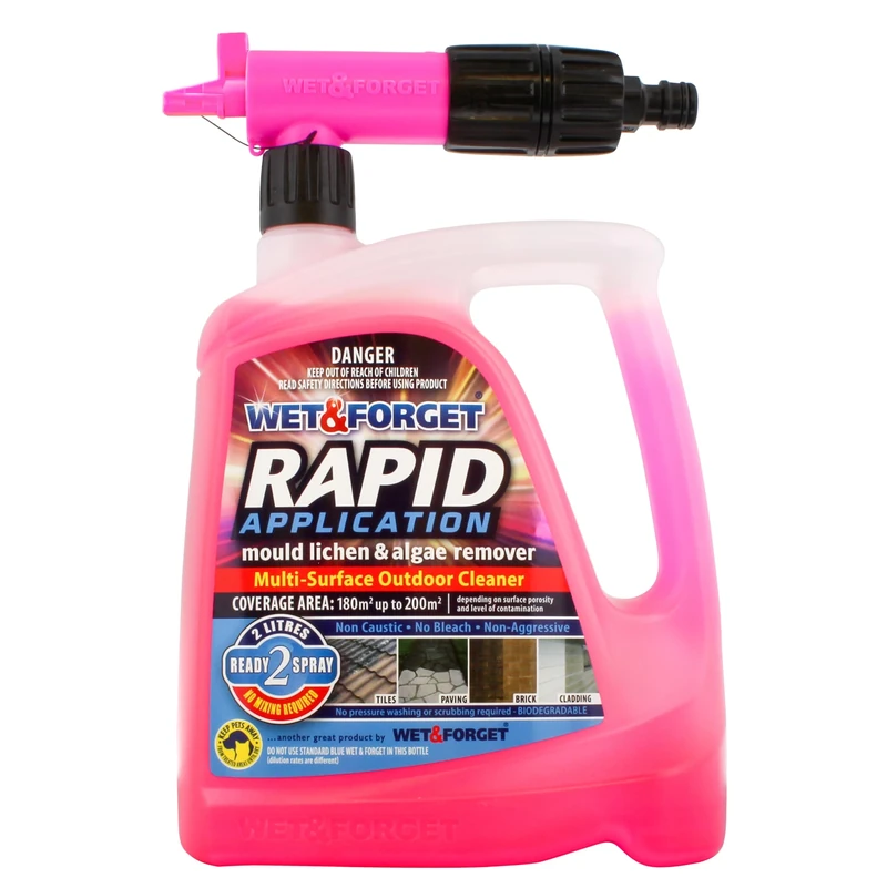 Wet & Forget Rapid Application, Ready-to-Use Mould, Lichen & Algae Remover, Outdoor Patio Cleaner, Black Spot Remover, Bleach Free, 2L