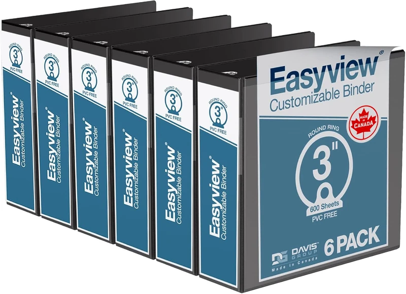 Easyview Premium, Round Ring, Customizable, View Binder, 6 Pack