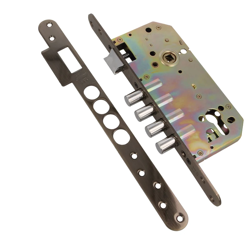 Amig - Embossing Lock with Bolts for Wooden Doors Mod. 101 | 50/85 mm | with Cylinder and Safety Shield | Reversible Handle | Leather Effect Steel