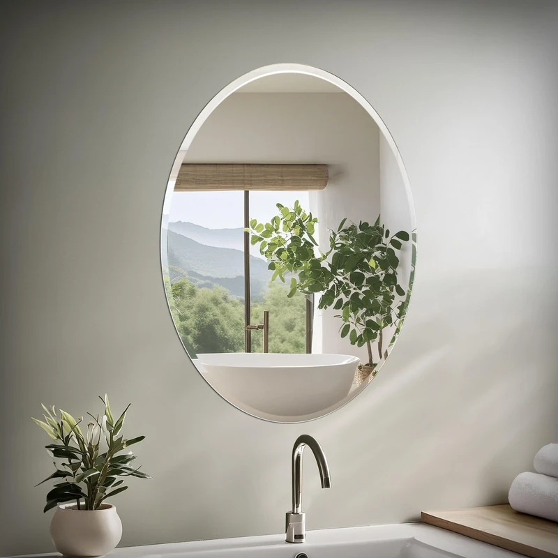Gatco 1801 Flush Mount Oval Frameless Large Mirror, Clear
