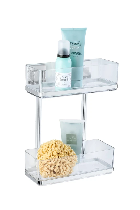WENKO 22691100 Vacuum-Loc® 2-tier wall rack Quadro, Stainless steel, 25.5 x 32.5 x 14 cm, Shiny