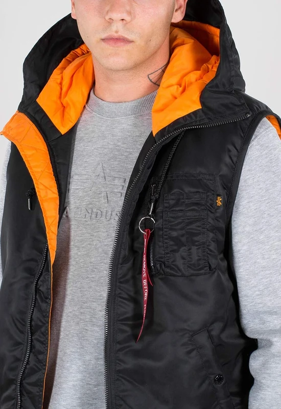 Alpha Industries Men's Hooded MA-1 Vest, Black, S