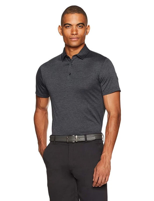 Amazon Essentials Men's Slim-Fit Quick Dry Tech Stretch Lightweight Golf Polo Shirt, Black Heather, XXL