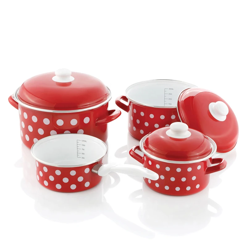 GSW Stahlwaren GmbH Enamel Cookware Set, Red, 7-Piece - Image 1