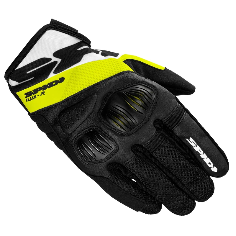 SPIDI, Flash-R Evo Men's Motorcycle Gloves, Protective & Heavy Duty Summer Gloves, Waterproof & Non-Slip, Touch Screen, Avg. Weight 0.1kg, Black & Fluo Yellow, X-Large