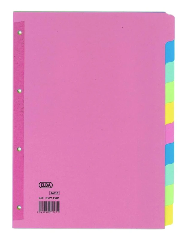 Elba A4 10 Part Card Divider with Reinforced Spine (Pack of 25)