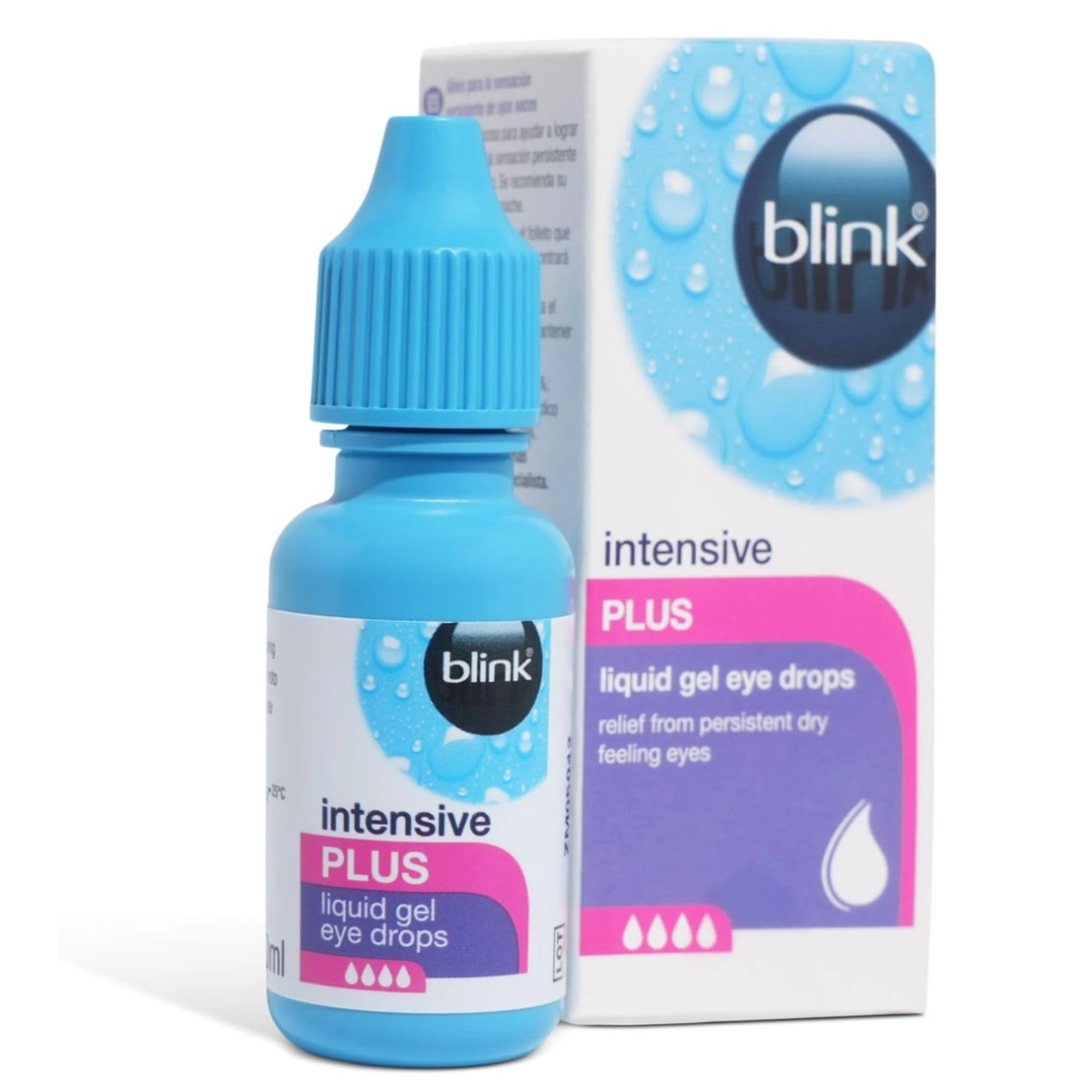 Blink Intensive Plus Liquid Gel Eye Drops - Relief from Dry Eyes - Instant & Long-Lasting Lubricating Eye Drops with Hyaluronic Acid, Suitable for Use with Contact Lenses, 10 ml