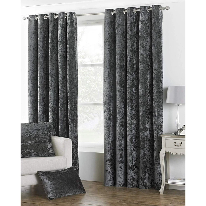 Riva Paoletti Verona Ringtop Eyelet Curtains (Pair) - Pewter Grey 100% Polyester - 117 x 137cm drop (46" x 54" inches)