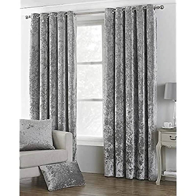 Riva Paoletti Verona Ringtop Eyelet Curtains (Pair) - Silver - Velvet Feel - Crushed Velvet Look 100% Polyester - 229cm width x 137cm drop (90" x 54" inches) - Designed in the UK