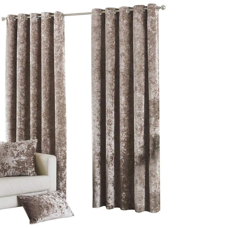 Riva Paoletti Verona Ringtop Eyelet Curtains (Pair) - Oyster Beige - Velvet Feel - Crushed Velvet Look 100% Polyester - 168cm width x 137cm drop (66" x 54" inches) - Designed in the UK