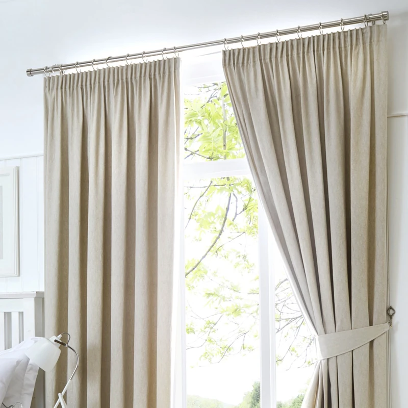 Fusion Dijon-Blackout/Thermal Insulated Pair of Pencil Pleat Curtains, Natural Beige/Cream, 90 x 54 (228 x 137cm) - Image 1