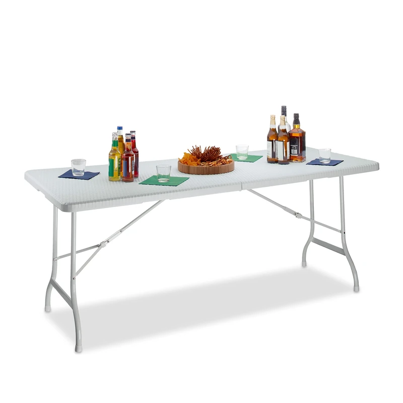Relaxdays BASTIAN Folding Garden Table, Large, with Handle, Camping Table, HxWxD: 72 x 178 x 74 cm, White