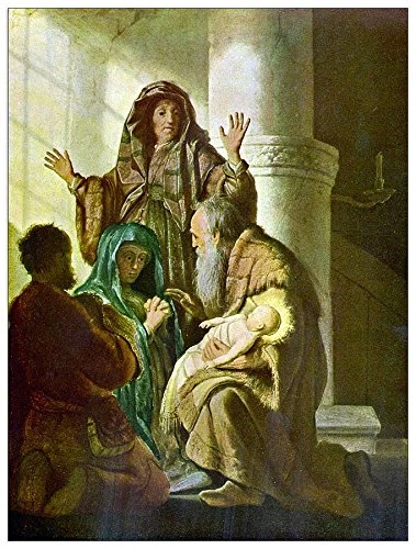 ArtPlaza Rembrandt-Hannah and Simeon in the temple Decorative Panel, Wood, Multi-Colour, 60 x 1.8 x 80 cm