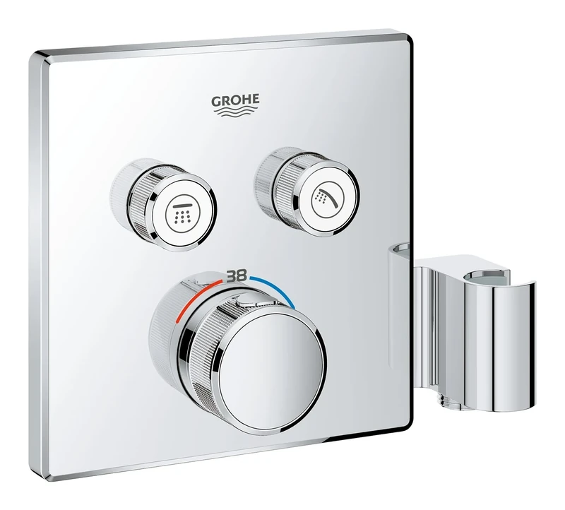GROHE Grohtherm Smartcontrol Thermostat for Shower Or Bath, for Concealed Installation, with Two Valves Valves and Integrated Shower Union Square Shape, Chrome Finish, Made in Germany 29125000