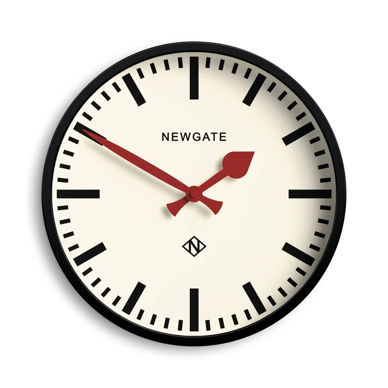NEWGATE® Luggage wall clock | Modern retro metal station clock | 30cm | Deep metal case in black | Contemporary vintage style for kitchen, living room or office