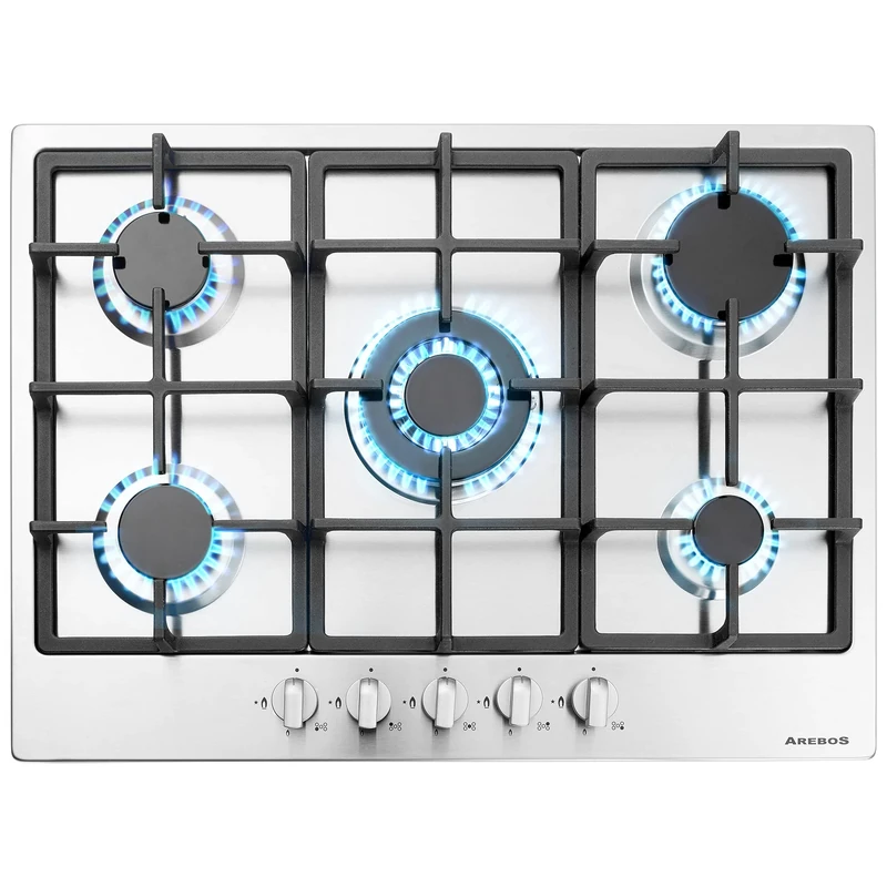 Arebos 5-Burner Gas Hob - Auto Flame Protection, Natural/Propane