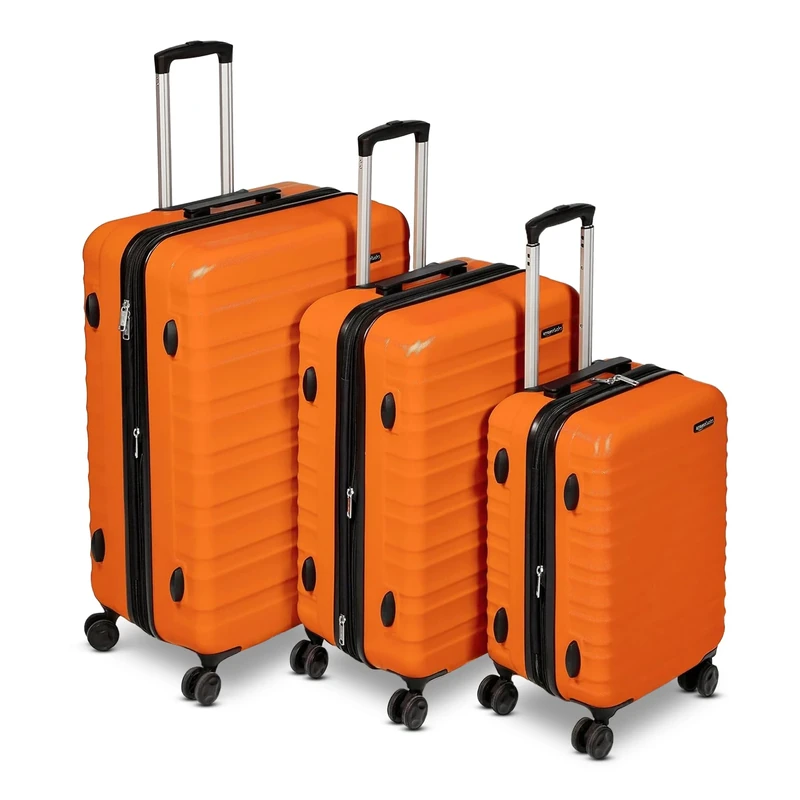 Amazon Basics Hardside Expandable Luggage Set (Small + Medium + Large) - ABS Travel Luggage with 4 Double Spinner Wheels - Scratch Resistant and Lightweight Construction - Burnt Orange