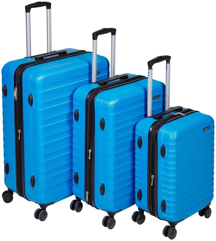 Amazon Basics Hardside Expandable Luggage Set (Small + Medium + Large) - ABS Travel Luggage with 4 Double Spinner Wheels - Scratch Resistant and Lightweight Construction - Light Blue