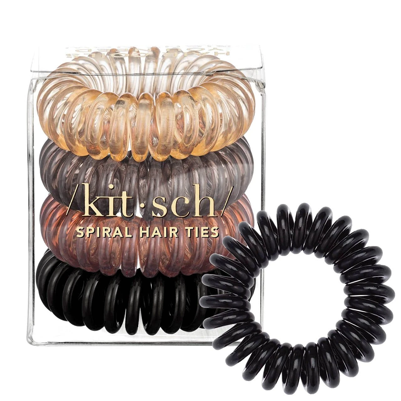 Kitsch 4-Piece Spiral Hair Coil Set, Brunette- Brunette
