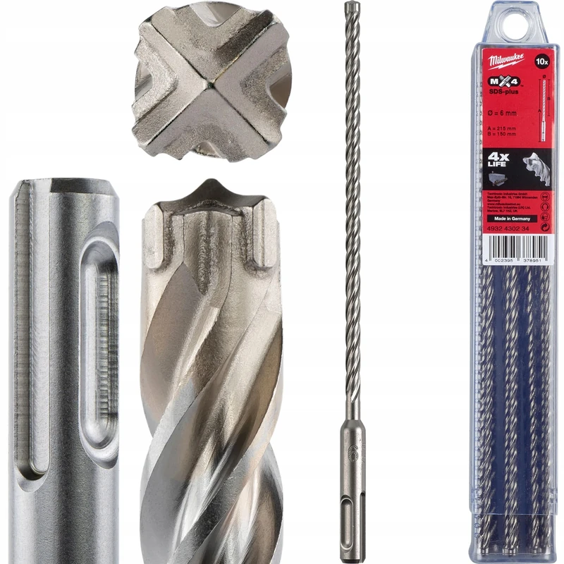 Milwaukee MX4 SDS Plus Hammer Drill SDS-Plus 6 x 215 mm Pack of 4 Holes