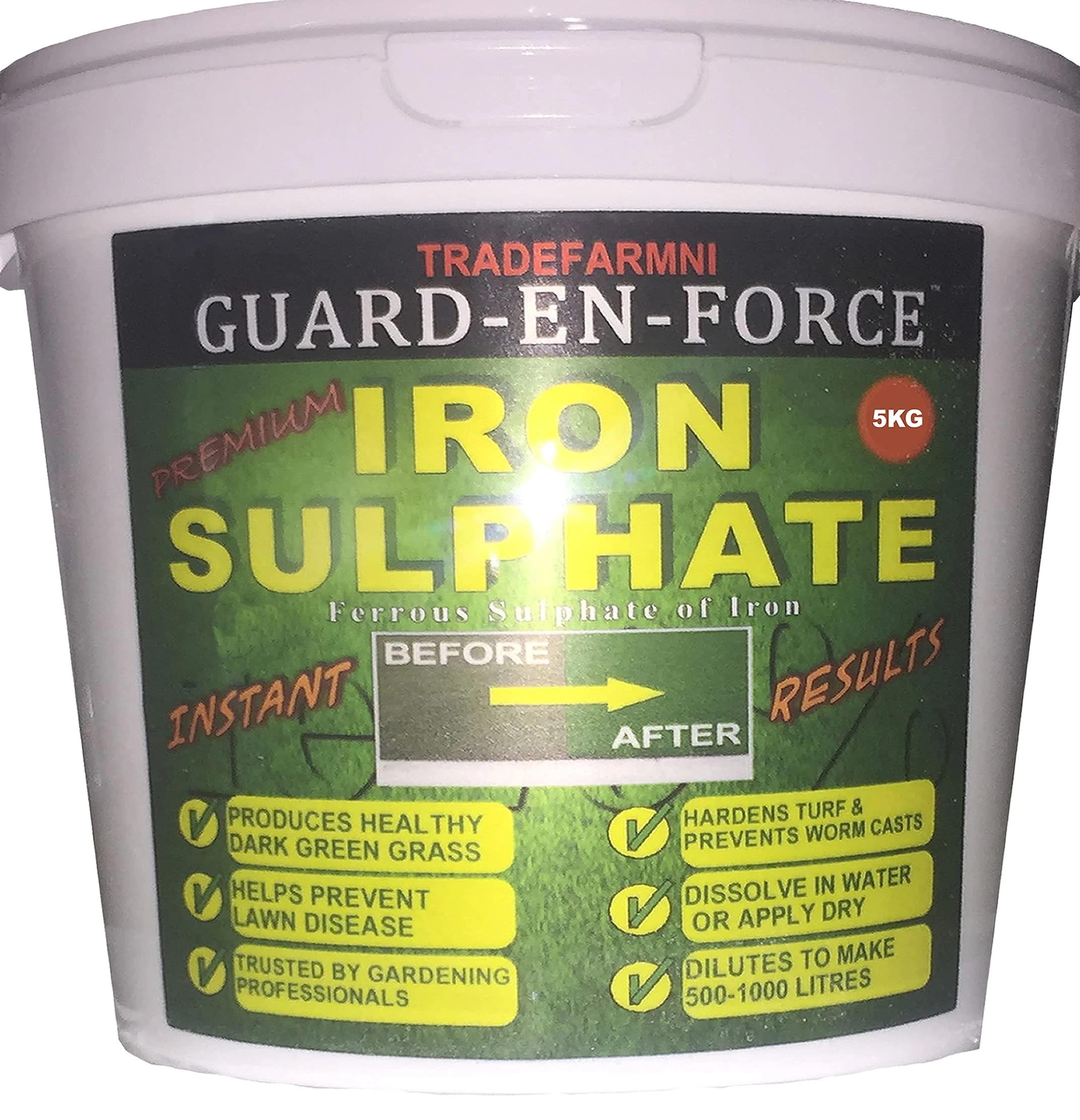 5KG IRON SULPHATE LAWN FERTILISER, FEED and TONIC. All Round Multi-Purpose Sulphate of Iron Lawn Conditioner, Fertiliser, Grass Greener & Turf Hardener