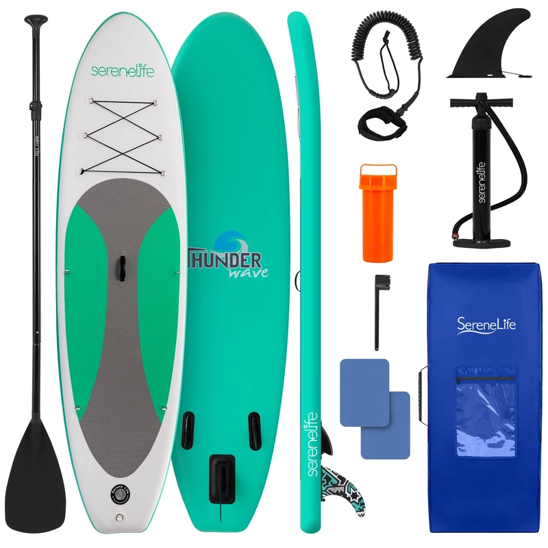 SereneLife Stand Up Paddling Board Set – SUP Board Aufblasbar mit Paddel, Pumpe, Leine, Finne, Rucksack & Mehr – SUB Paddleboard für Kinder & Erwachsene – für Wassersport in Seen, Flüsse & Meer