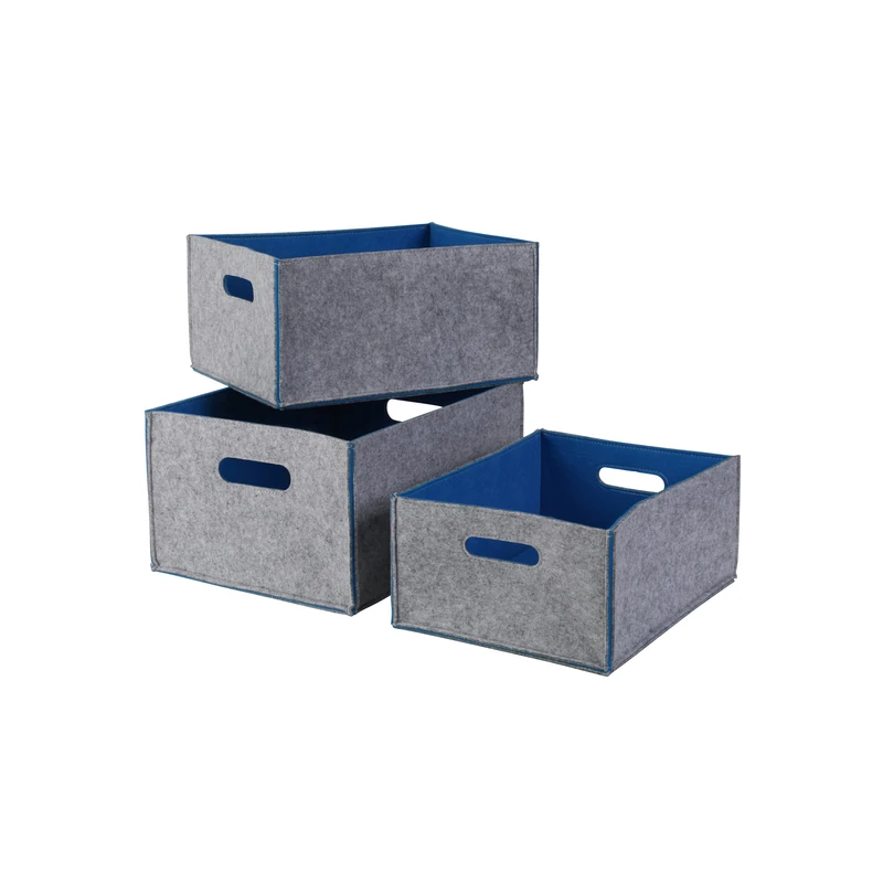 Kamino-Flam Storage Box Set in Grey, Felt Boxes with Blue Inside, Gentle Surface Storage Boxes, Heavy Duty Basket Set for Storing CDs and DVDs