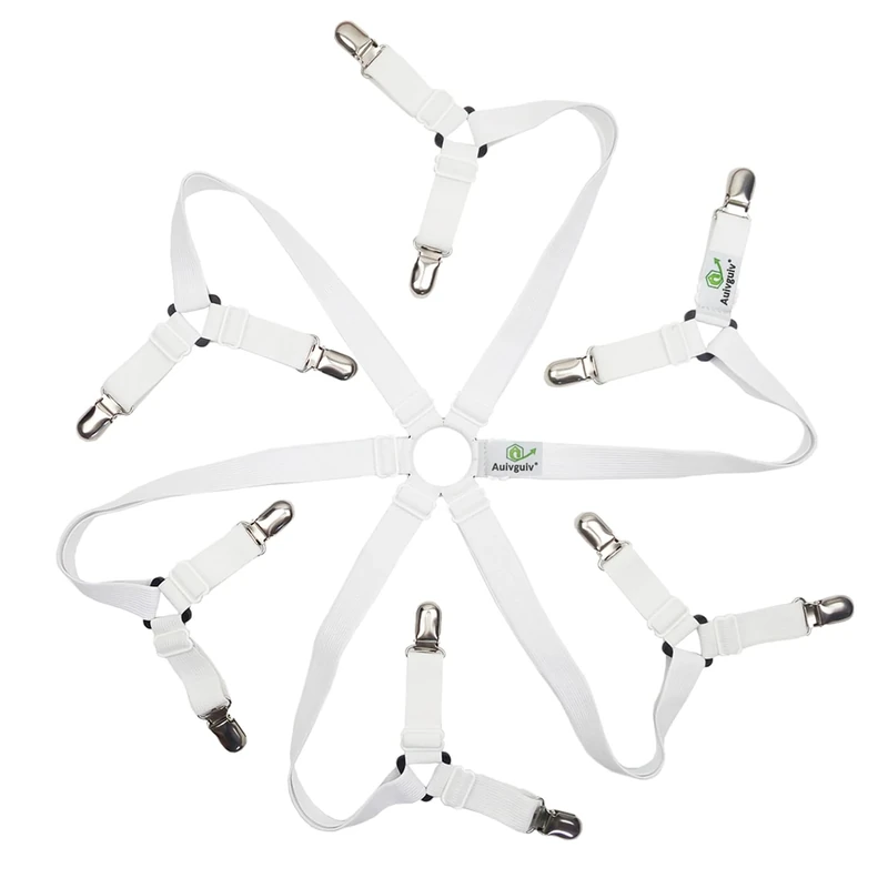 Auivguiv Bed Sheet Straps - 6 Piece Adjustable Sheet Clips
