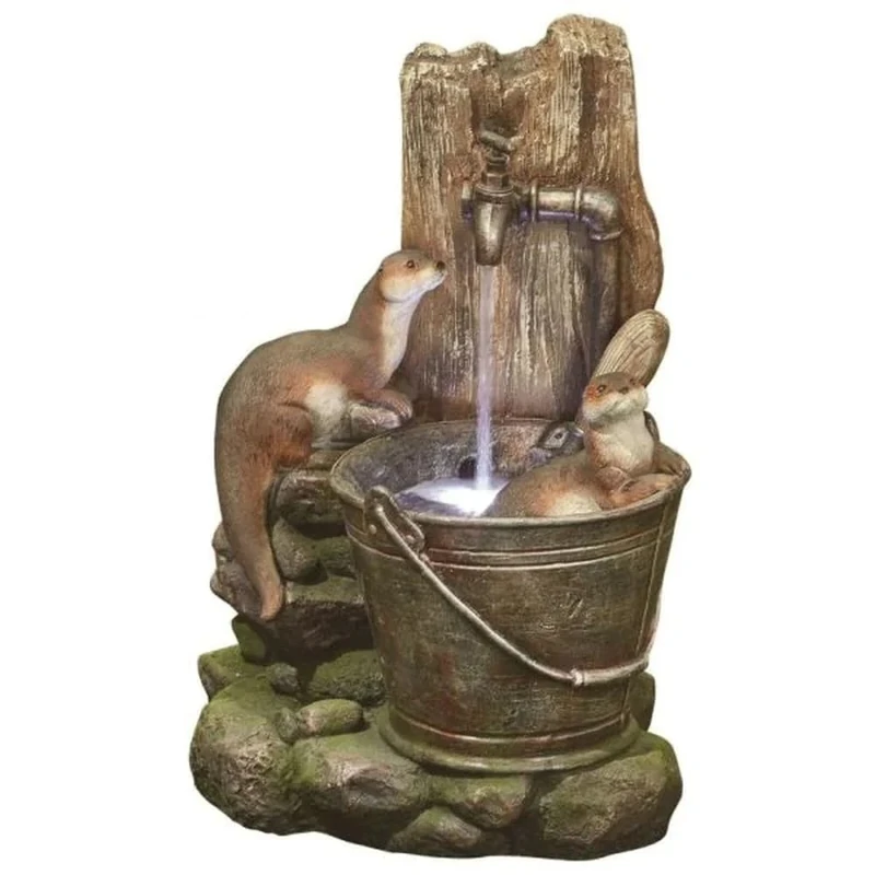 Easy Fountain Playful Otters Garden Water Feature – Self-Contained Outdoor Fountain with Recirculating Pump, Polyresin, for Patio & Garden