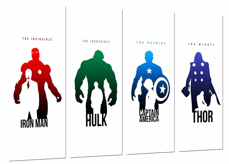 MULTI Wood Printings Art Print Box Framed Picture Wall Hanging - Iron Man, Hulk, Capitan America and Thor, the Avengers, The Avengers, (Total Size: 51,6" x 24,4"), - Framed And Ready To Hang - ref. 26659