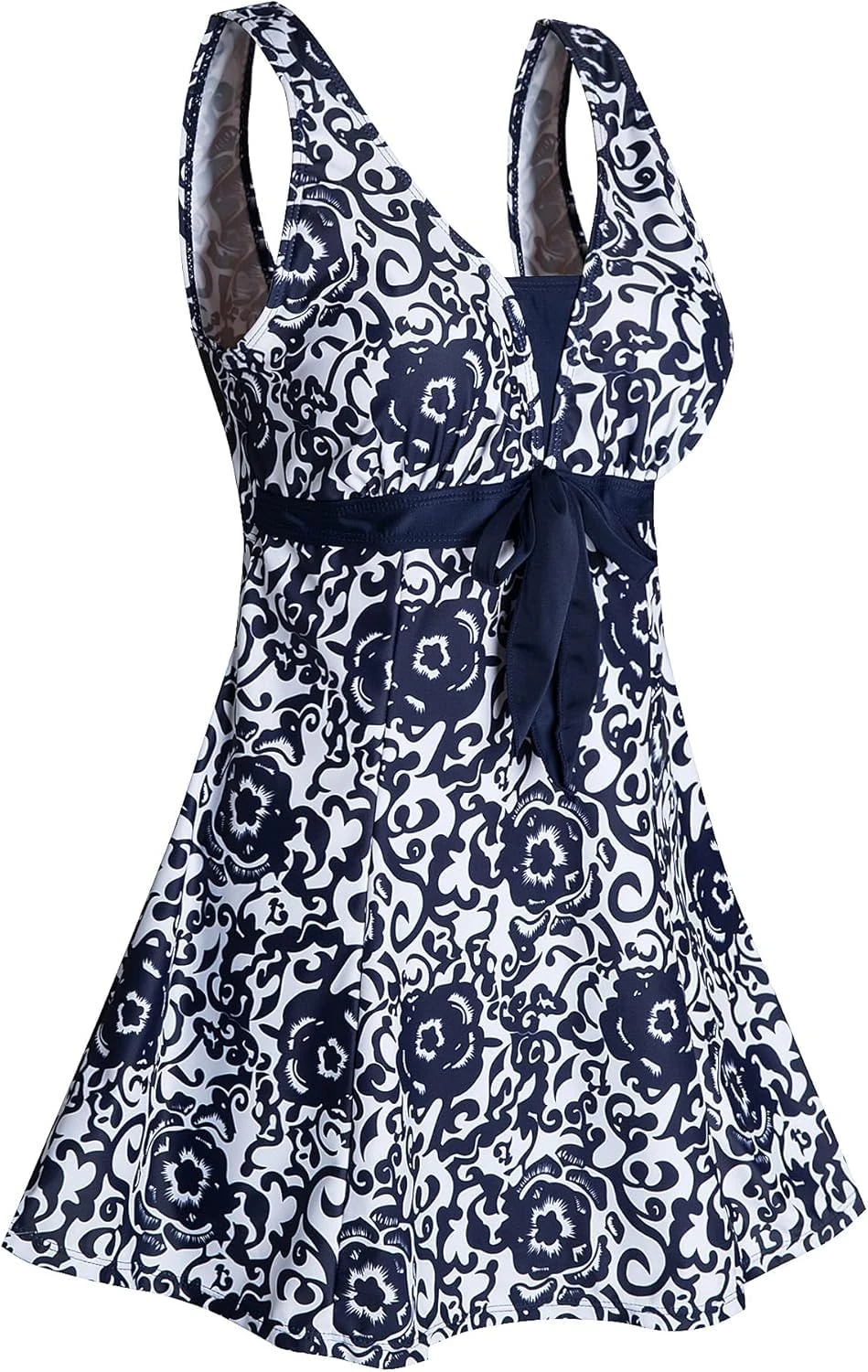 ECUPPER Women‘s Plus Size Swimsuit One Piece Swim Dress Tummy Control Swimming Costume with Skirt Navy L