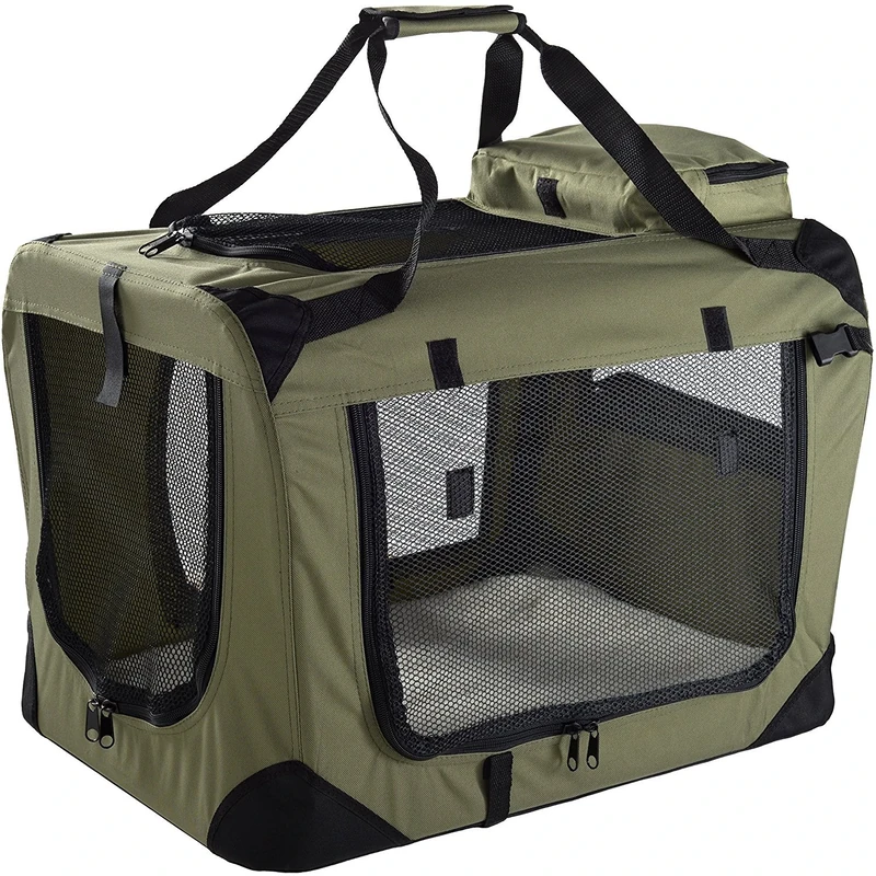 MOOL Lightweight Fabric Pet Carrier for Cats, Dogs and More with Fleece Mat and Food Bag, Green