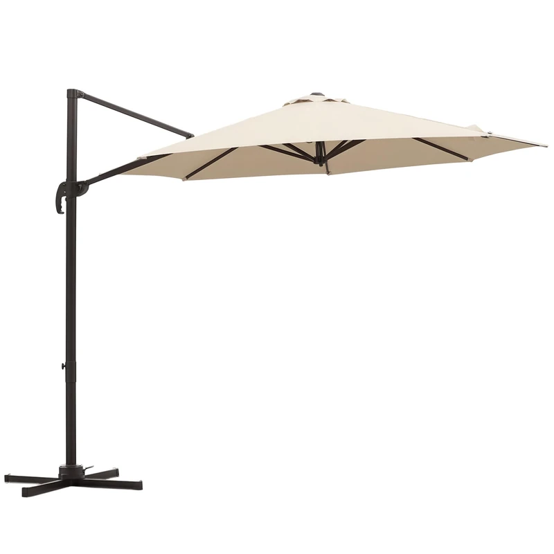 Outsunny 3M Cantilever Parasol, Hanging Garden Umbrella Sun Shade with 360° Rotation, Aluminium Frame, Cross Base, Hand Crank, Beige