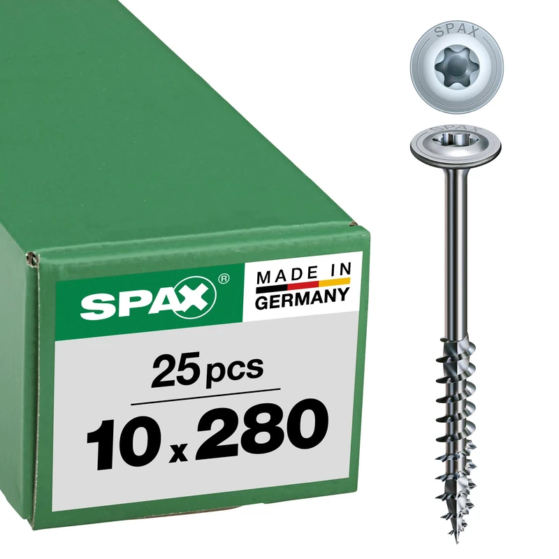 SPAX Wood Screw 10.0 x 280 mm Pack of 25, T-Star Plus, Flat Head, Partial Thread, 4CUT, WIROX A3J, 251011002805