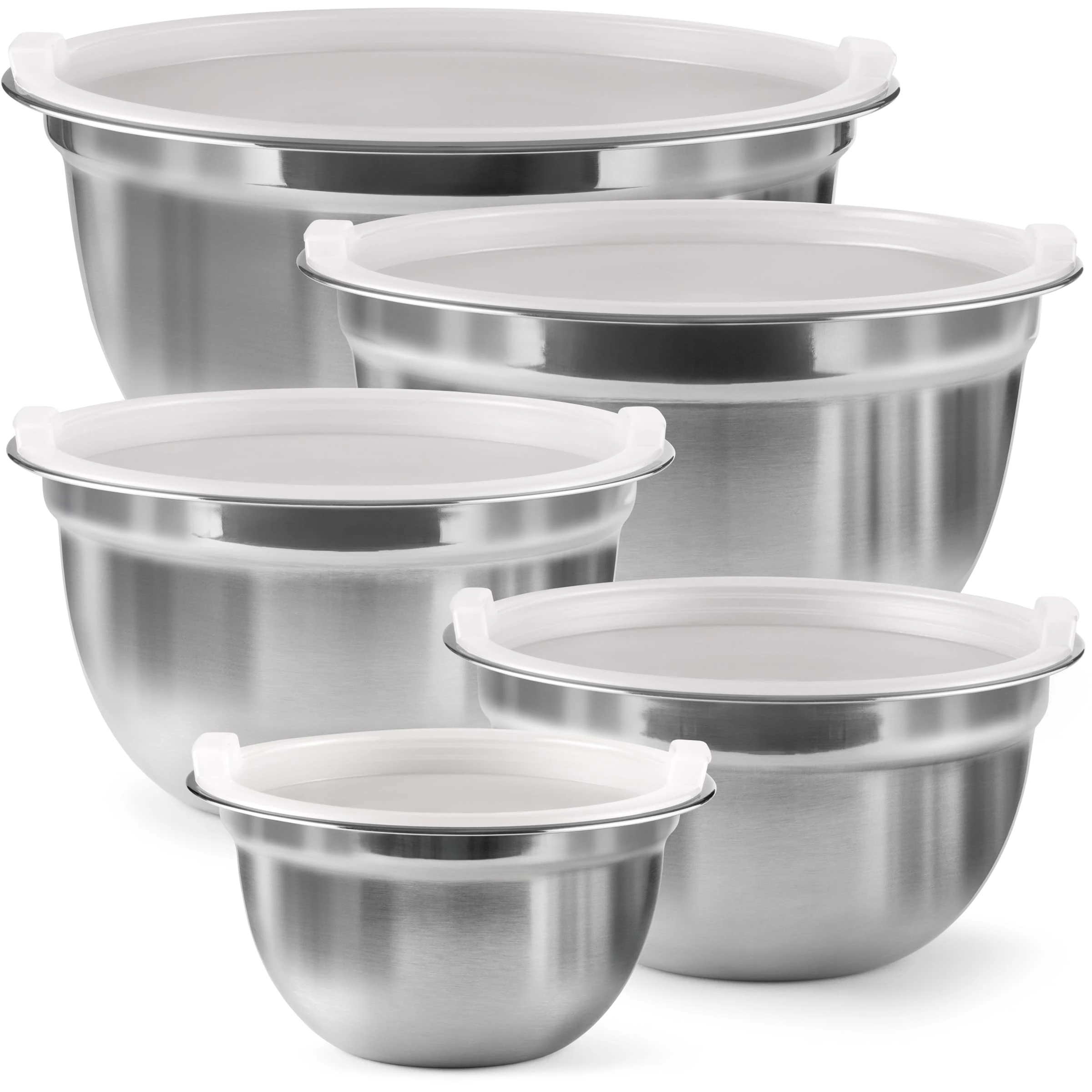 FineDine Mixing Bowls Set , 10 Piece Set ,(5 Bowls +5 Lids) Stainless Steel