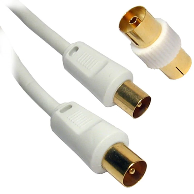 1m WHITE Coaxial TV/AV Aerial Cable Male to Male and Coupler From Different Lengths 0.5m/1m/1.8m/2m/3m/5m/10m/20m/30m/40m/50m - By Guilty Gadgets