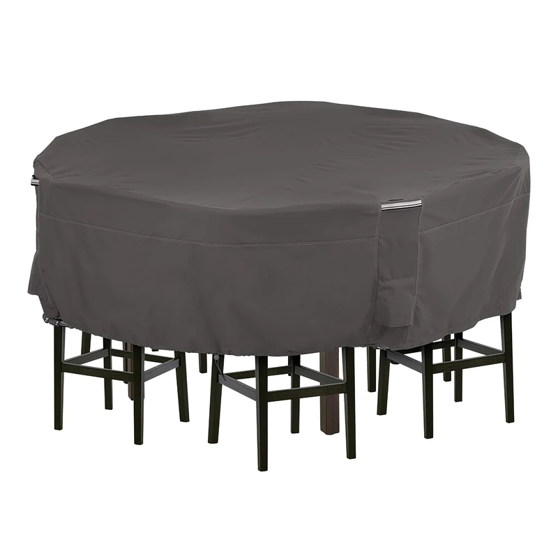 Classic Accessories Ravenna Water-Resistant 94 Inch Tall Round Patio Table & Chair Set Cover, Outdoor Table and Chair Cover,Dark Taupe