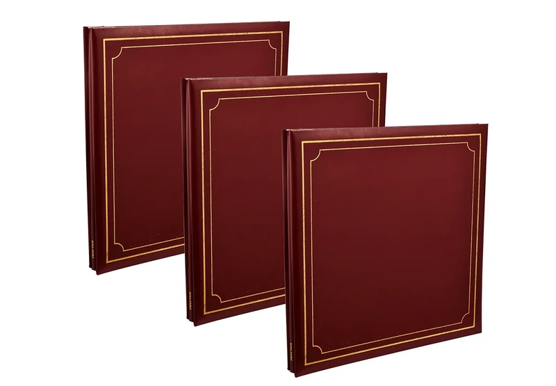 Arpan 3 x Extra - Large 32x26cm Self Adhesive Photo Album Totaling 72/Sheets 144/Sides Padded Leather Cover Post bound (Red/Burgundy)